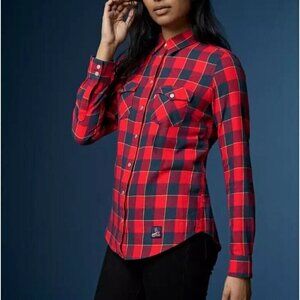 Levis MLB St Louis Cardinals Top Womens XL Red Grid Iron Plaid Western Flannel